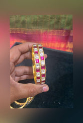 Ruby And White Jadau Bangles - BG0014